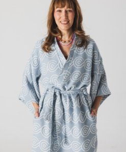Bambukinis moteriškas kimono mėlynos spalvos