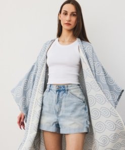 Bambukinis moteriškas kimono mėlynos spalvos