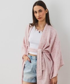 Bambukinis moteriškas kimono rausvos spalvos