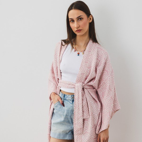 Bambukinis moteriškas kimono rausvos spalvos